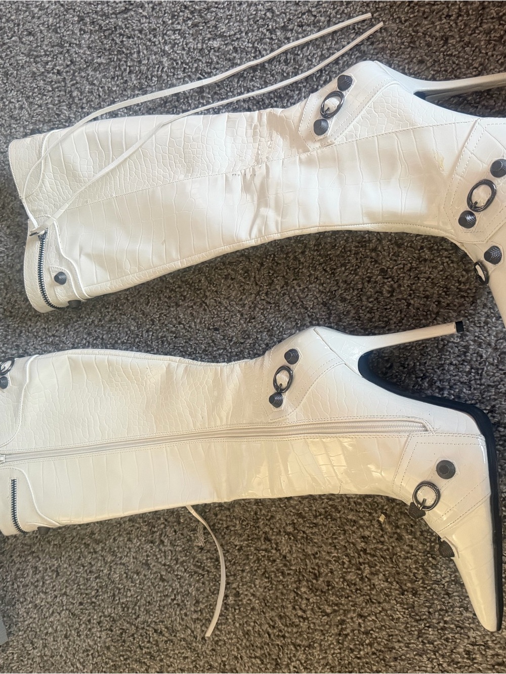 Fashion Nova White Croc-Embossed Over-the-Knee Stiletto Boots